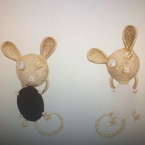 Vintage Mouse Earrings-14kt Gold - Diamond Eyes    SOLD SOLD  SOLD